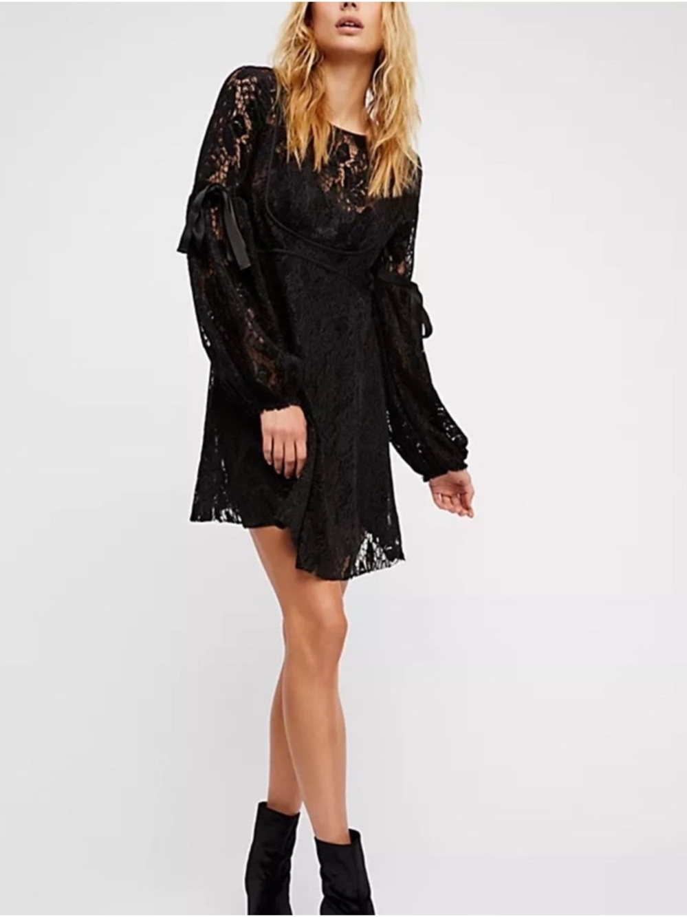 Free People Black Ruby Lace Mini Dress size Medium